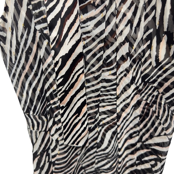 WHBM Zebra Chiffon Satin Pleated Mock Neck Layered Blouse - Picture 4 of 10